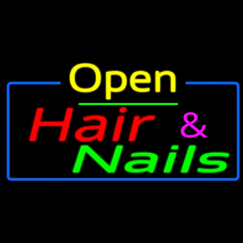 Open Hair And Nails With Blue Border Enseigne Néon
