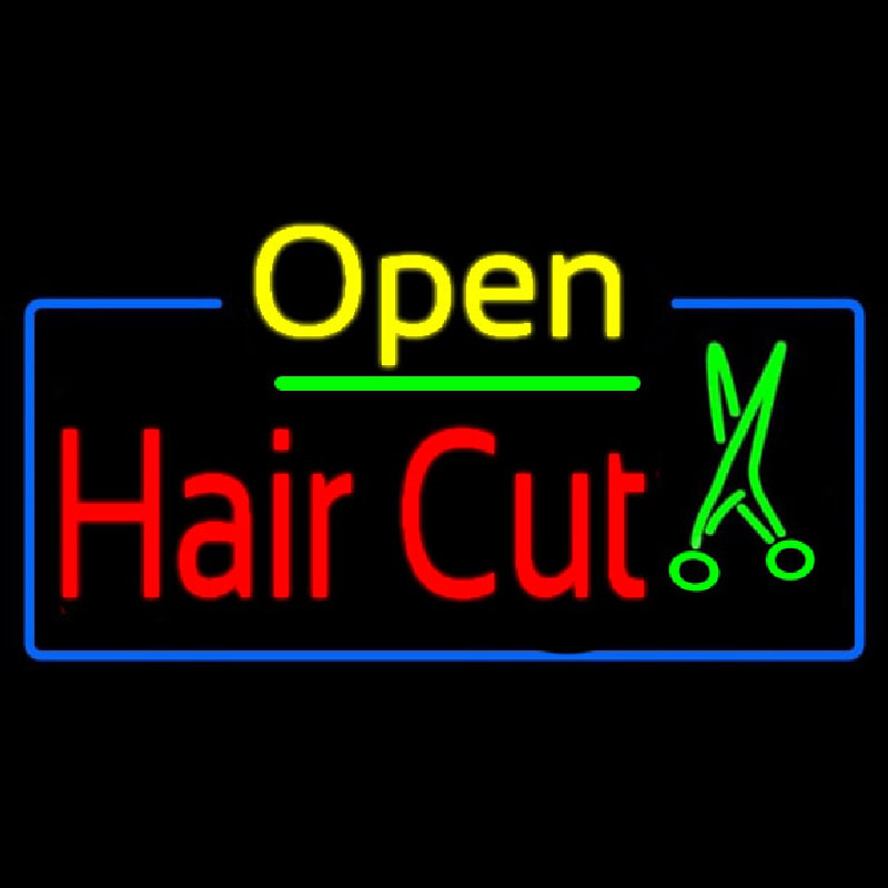 Open Hair Cut With Scissor Enseigne Néon