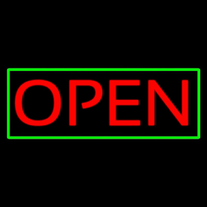 Open Horizontal Red Letters With Green Border Enseigne Néon
