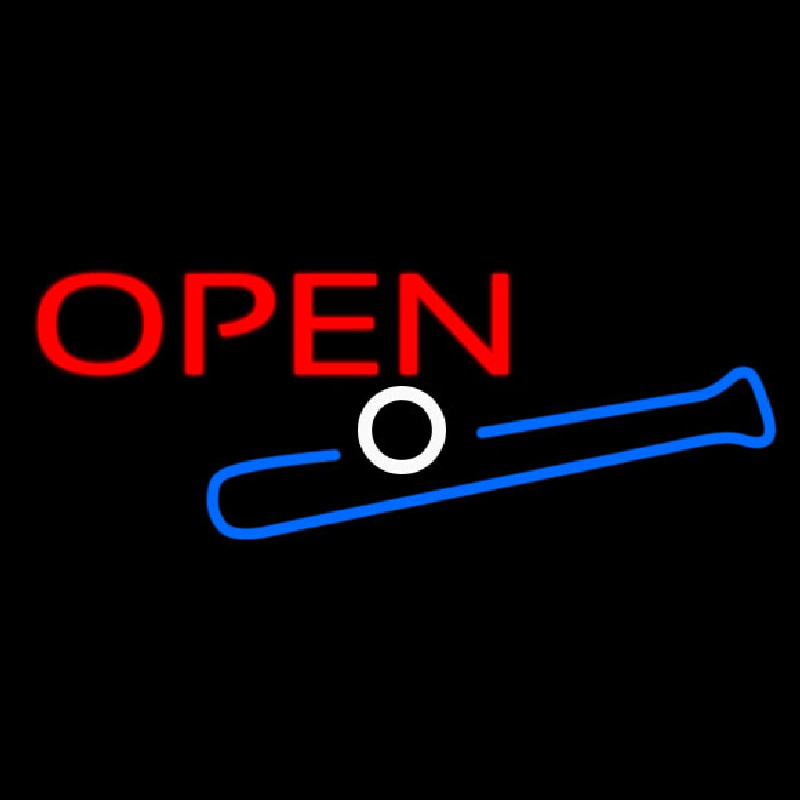 Open In Bright Red With Blue Bat And White Ball Enseigne Néon