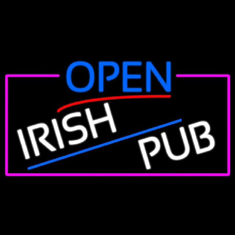 Open Irish Pub With Pink Border Enseigne Néon