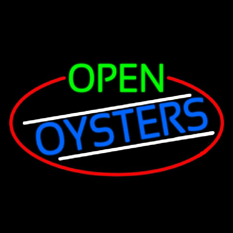 Open Oysters Oval With Red Border Enseigne Néon