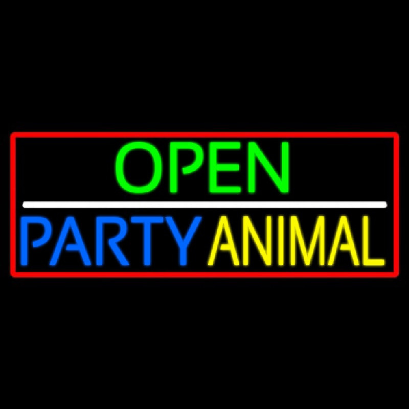 Open Party Animal With Red Border Enseigne Néon