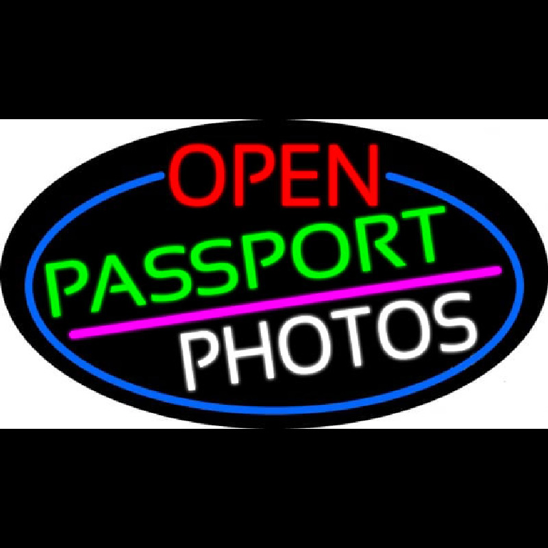 Open Passport Photos Oval With Blue Border Enseigne Néon