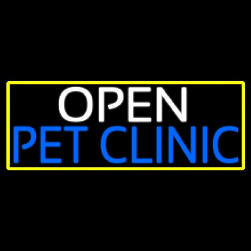 Open Pet Clinic With Yellow Border Enseigne Néon