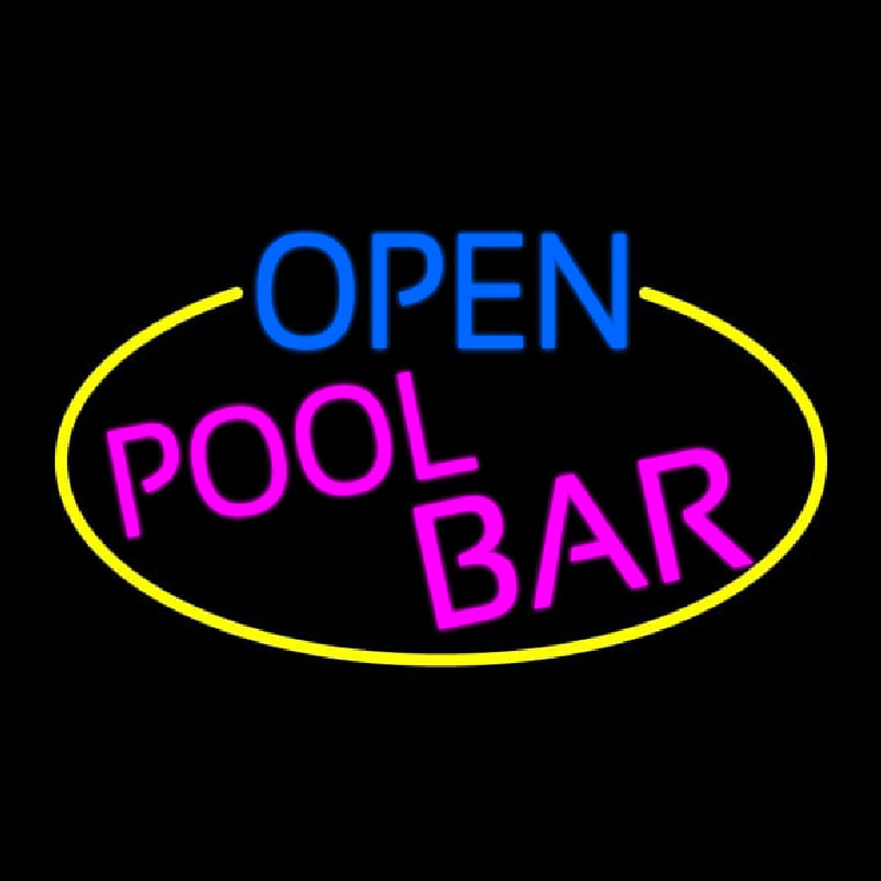 Open Pool Bar Oval With Yellow Border Enseigne Néon