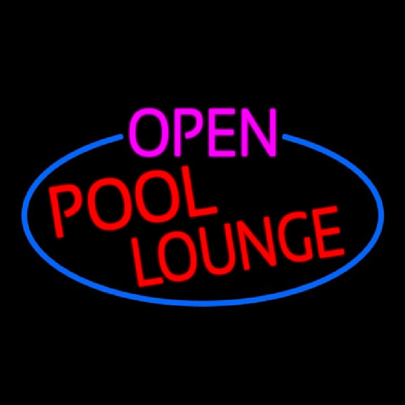Open Pool Lounge Oval With Blue Border Enseigne Néon