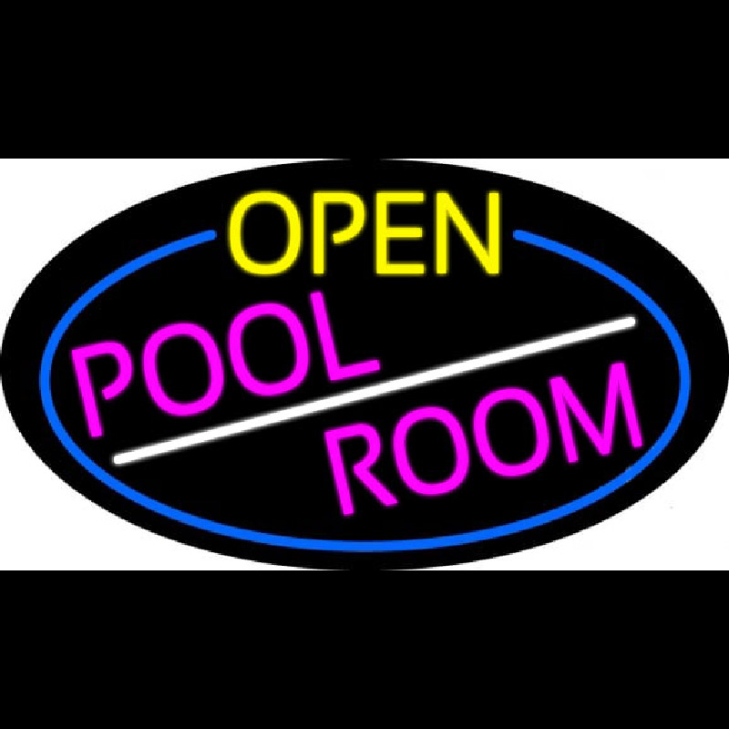 Open Pool Room Oval With Blue Border Enseigne Néon