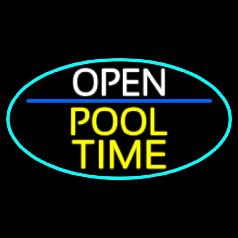 Open Pool Time Oval With Turquoise Border Enseigne Néon