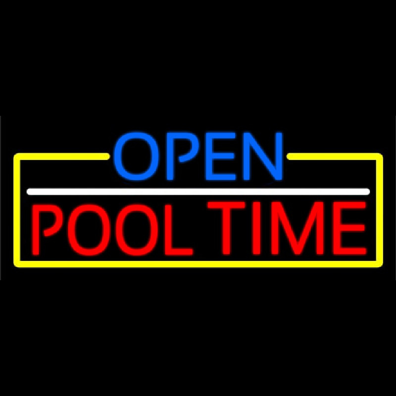 Open Pool Time With Yellow Border Enseigne Néon
