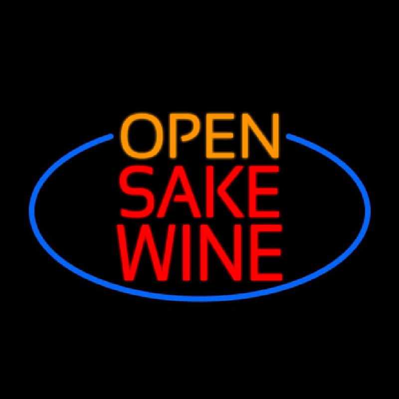 Open Sake Wine Oval With Blue Border Enseigne Néon