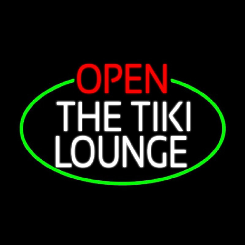 Open The Tiki Lounge Oval With Green Border Enseigne Néon