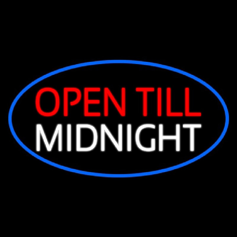 Open Till Midnight Oval Blue Enseigne Néon