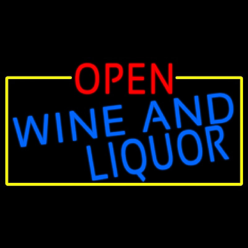Open Wine And Liquor With Yellow Border Enseigne Néon