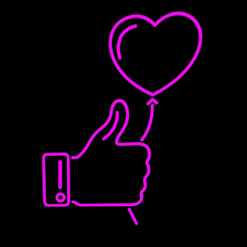 Outline White Thumb Up Icon With Heart Balloon Enseigne Néon
