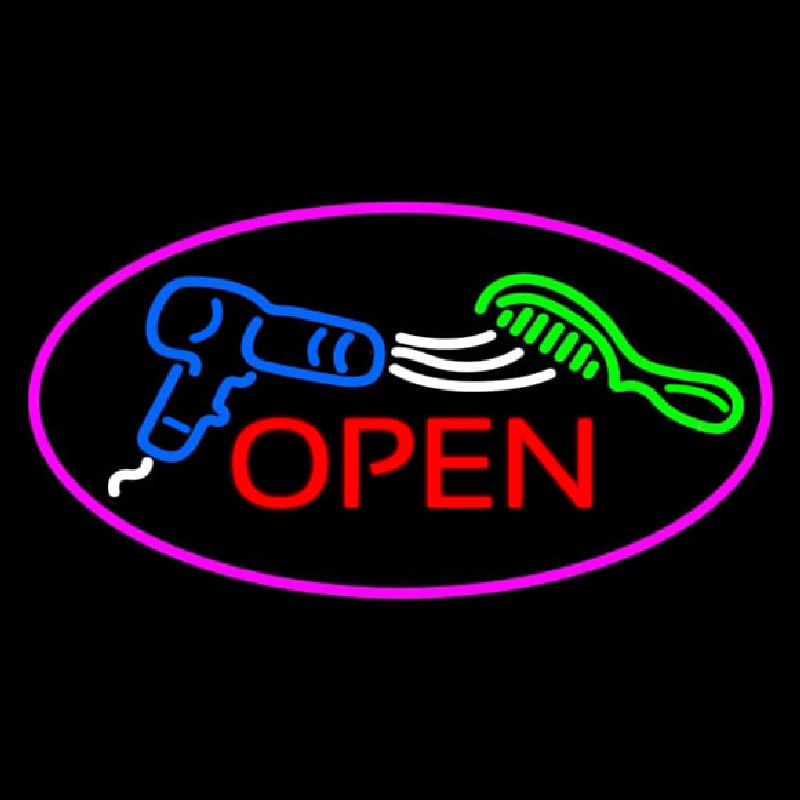 Oval Open Dryer And Comb Logo Hair Enseigne Néon
