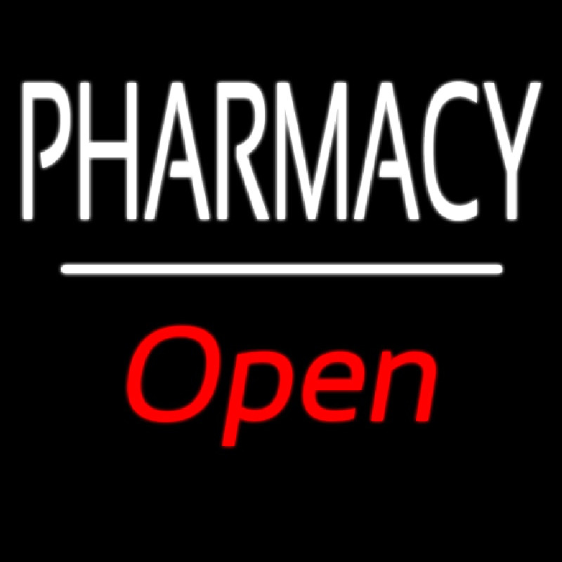 Pharmacy Open White Line Enseigne Néon