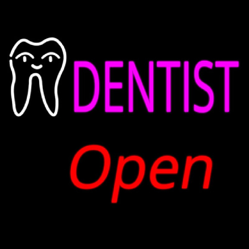 Pink Dentist White Tooth Open Enseigne Néon