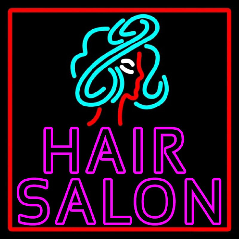 Pink Double Stroke Hair Salon With Girl Logo Enseigne Néon