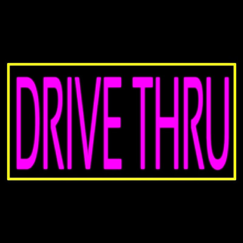 Pink Drive Thru With Yellow Border Enseigne Néon