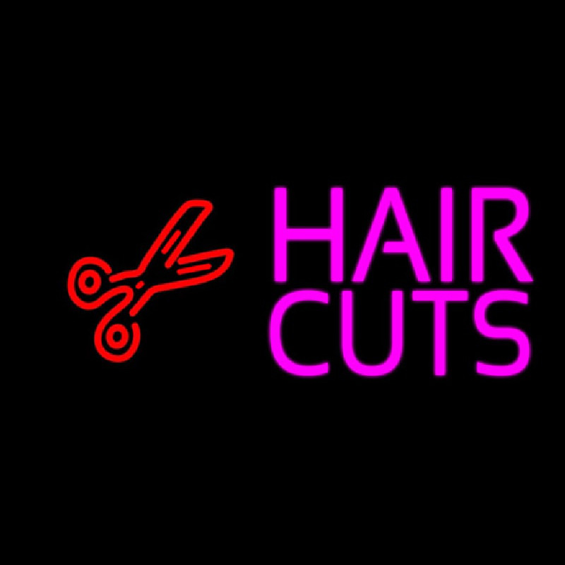 Pink Hair Cut With Scissor Enseigne Néon