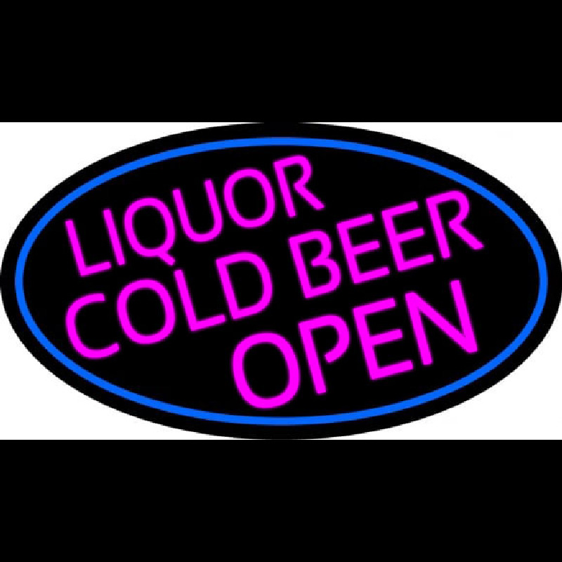 Pink Liquors Cold Beer Open Oval With Blue Border Enseigne Néon