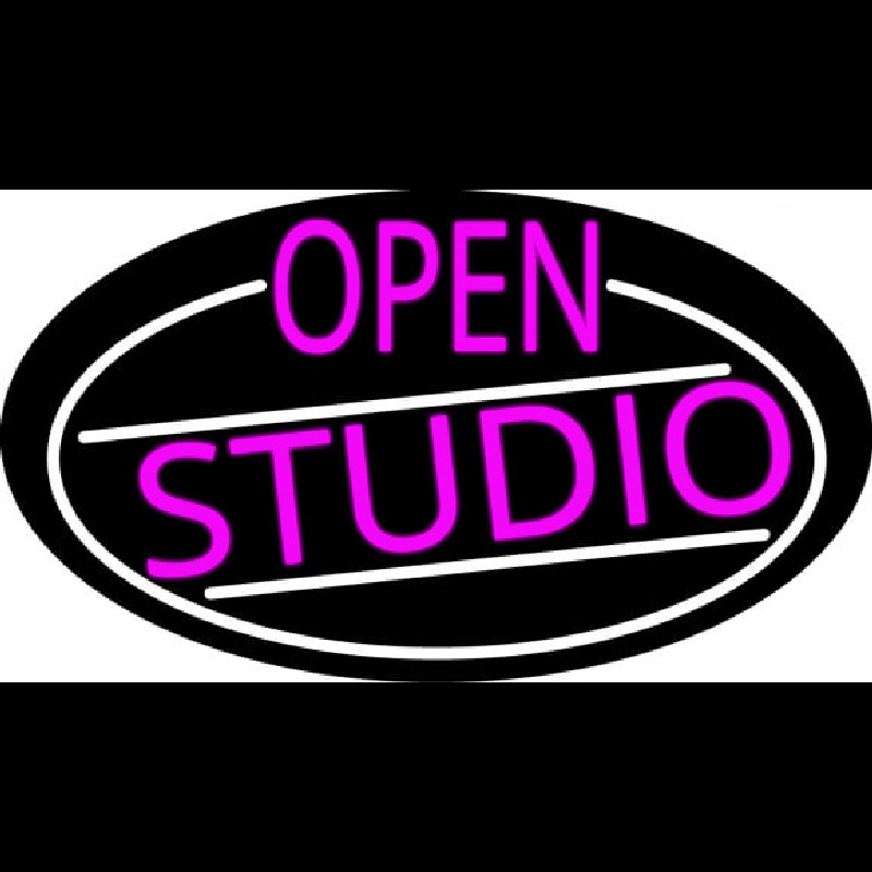 Pink Open Studio Oval With White Border Enseigne Néon
