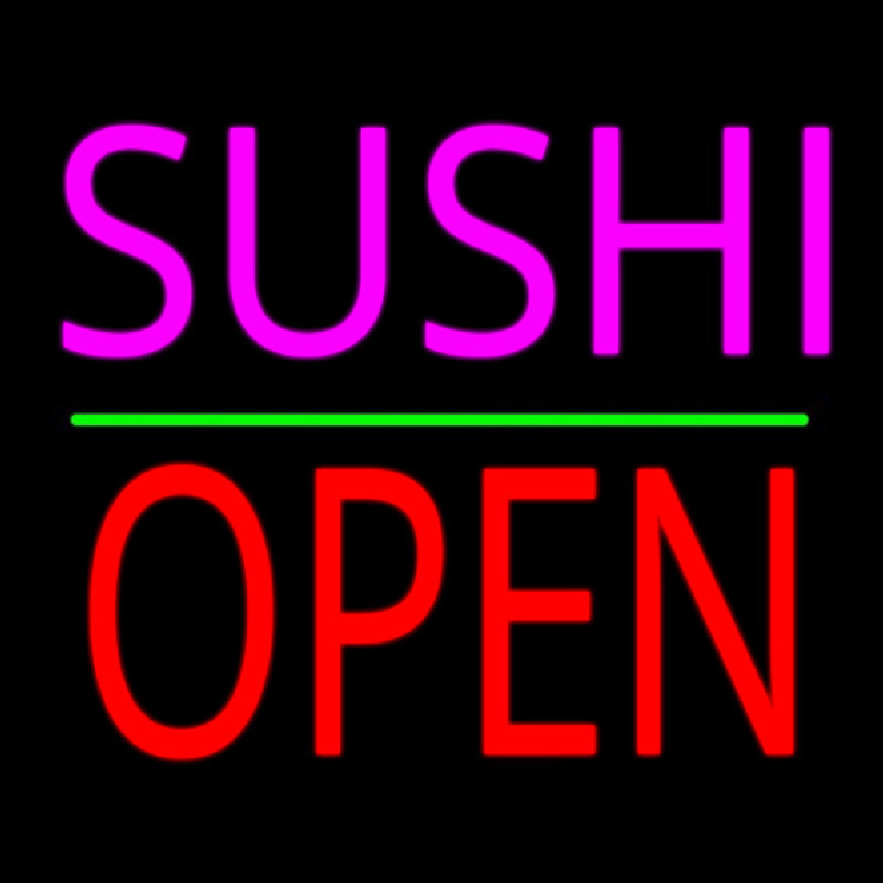 Pink Sushi Block Open Green Line Enseigne Néon