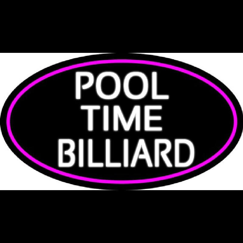 Pool Time Billiard Oval With Pink Border Enseigne Néon