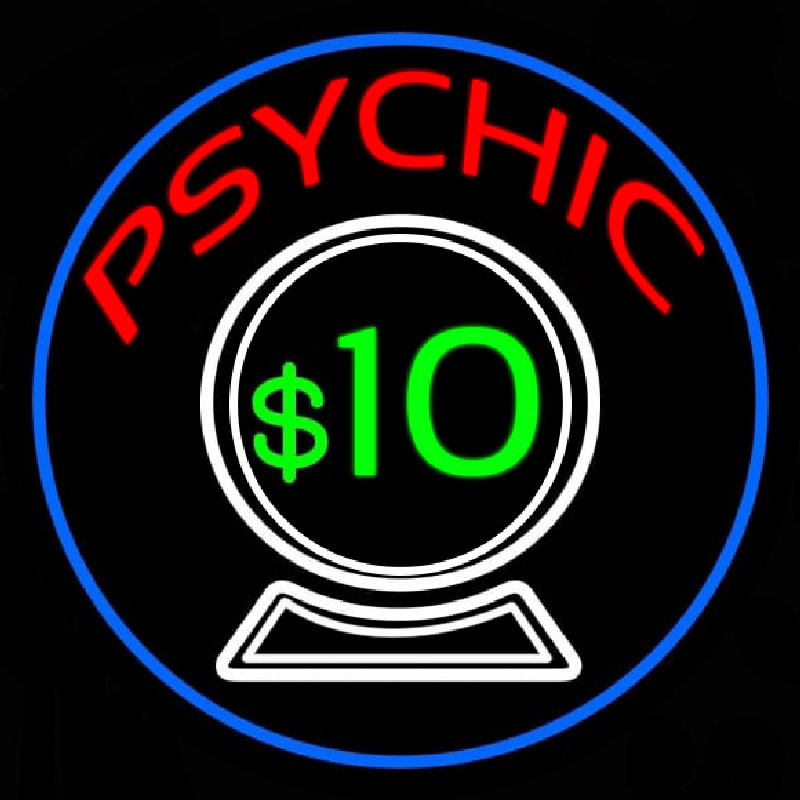 Psychic With Crystal Globe Blue Border Enseigne Néon
