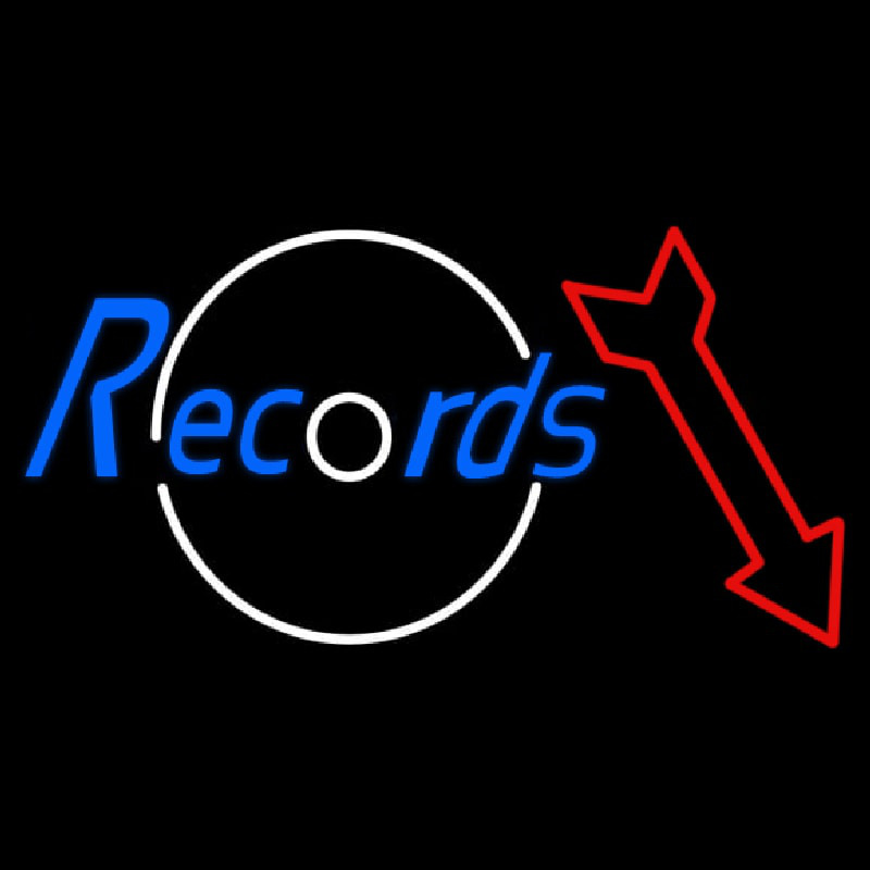 Records In Cursive With Arrow Enseigne Néon