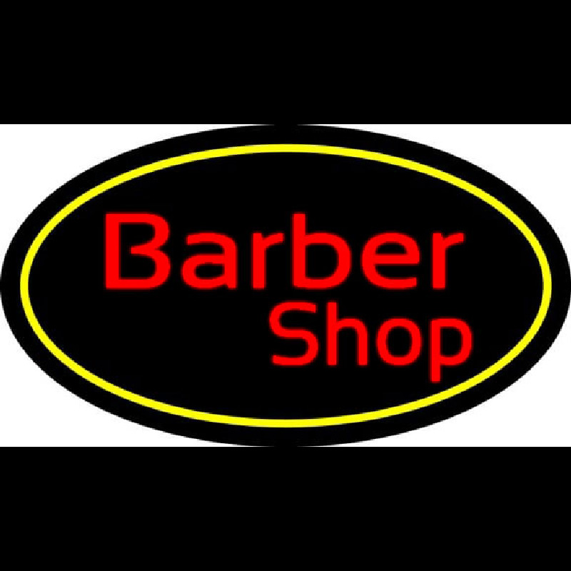 Red Barber Shop Oval Yellow Border Enseigne Néon