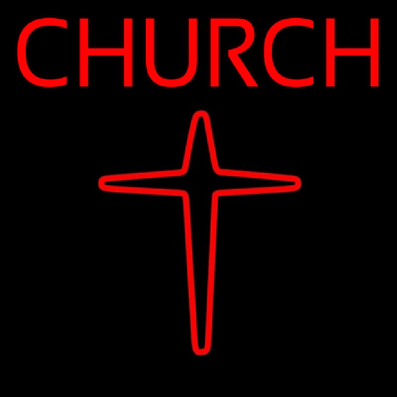 Red Church With Cross Logo Enseigne Néon