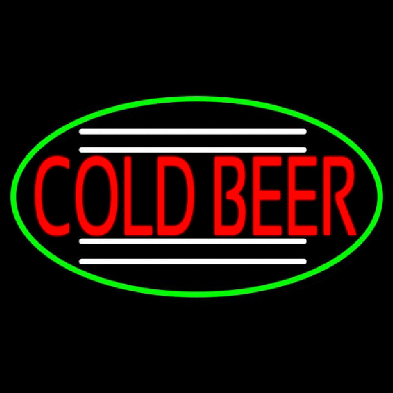 Red Cold Beer Oval With Green Border Enseigne Néon