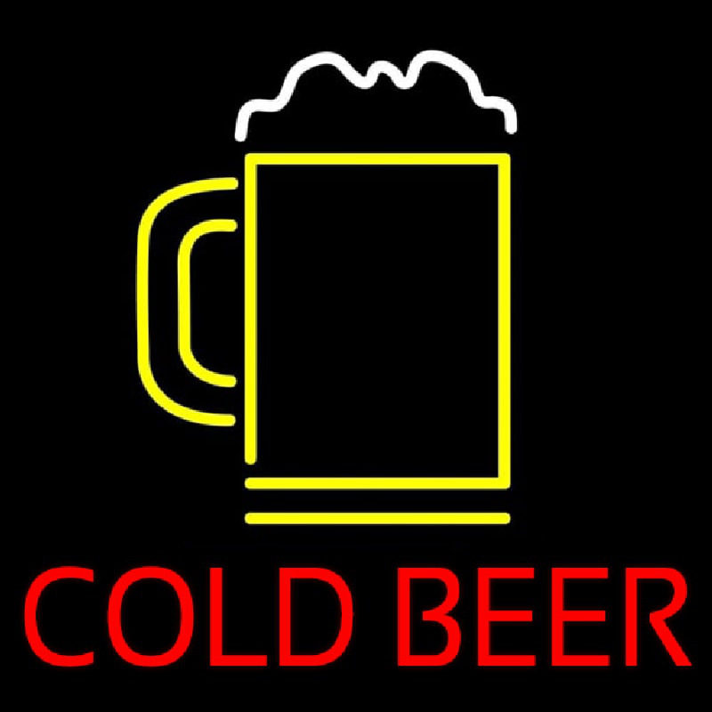 Red Cold Beer With Yellow Mug Enseigne Néon