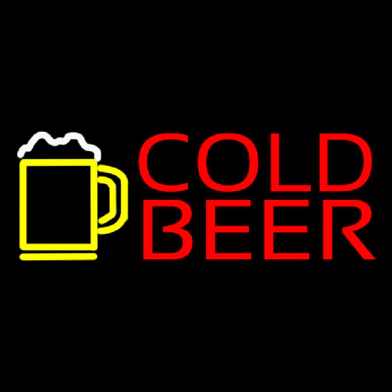 Red Cold Beer With Yellow Mug Enseigne Néon