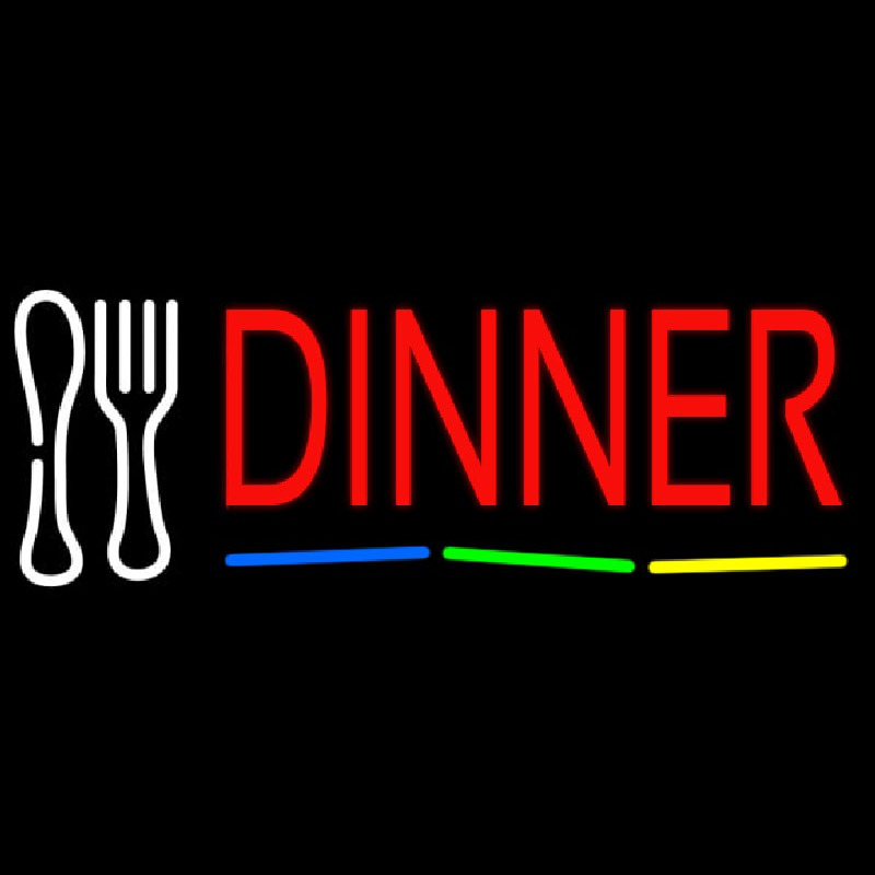 Red Dinner Multicolored Line With Spoon And Fork Enseigne Néon