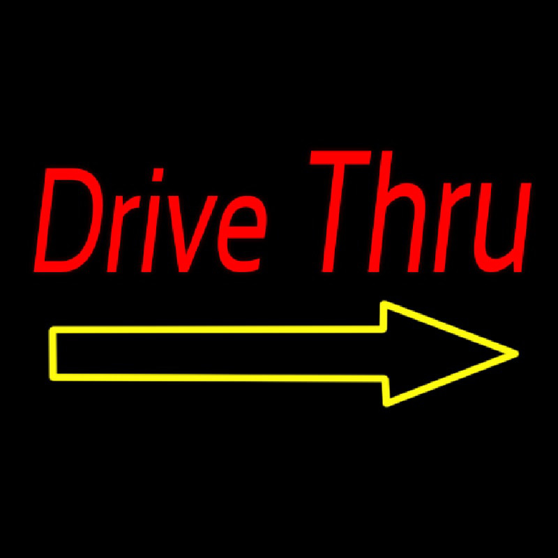 Red Double Stroke Drive Thru With Yellow Arrow Enseigne Néon