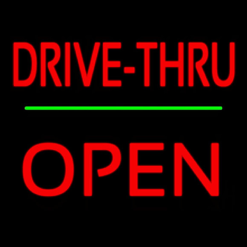 Red Drive Thru Block Open Green Line Enseigne Néon