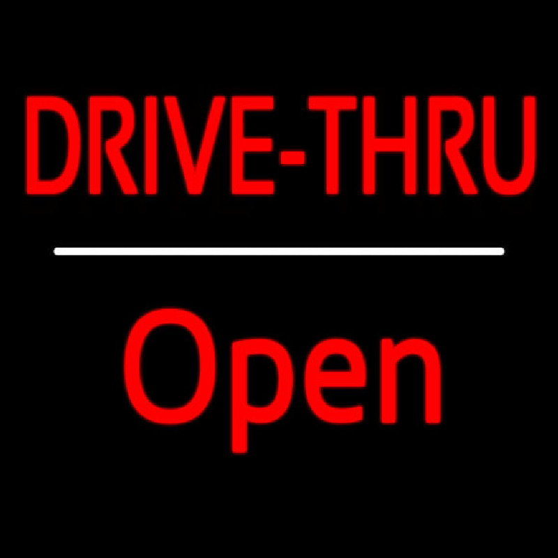 Red Drive Thru Open White Line Enseigne Néon