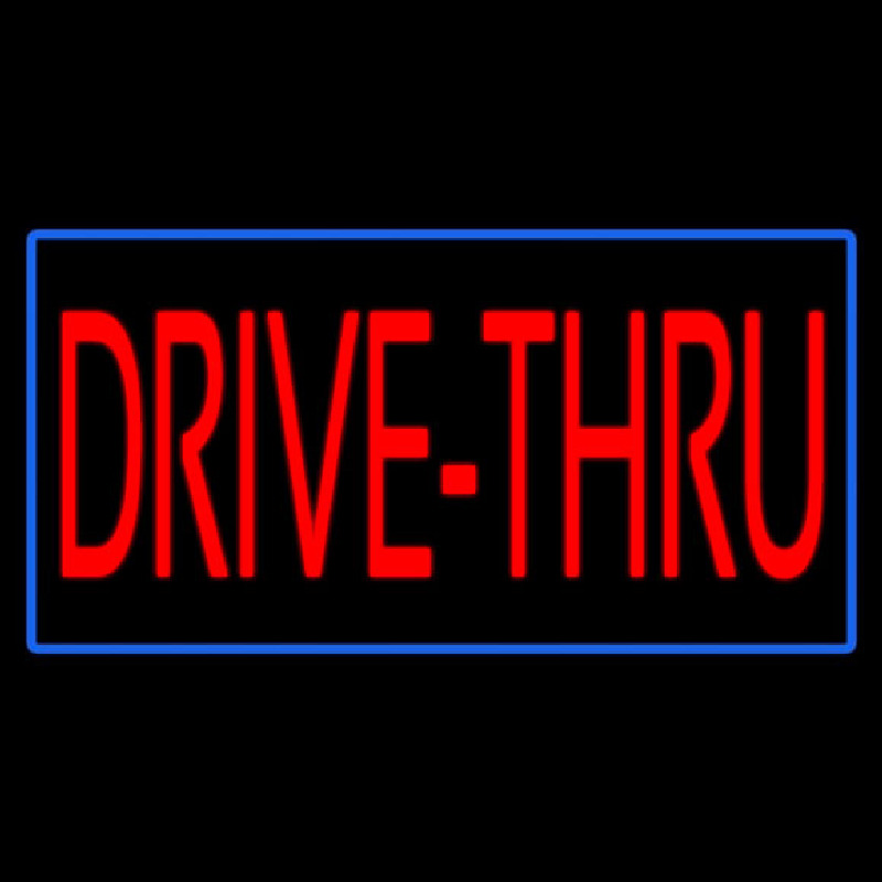 Red Drive Thru With Blue Border Enseigne Néon