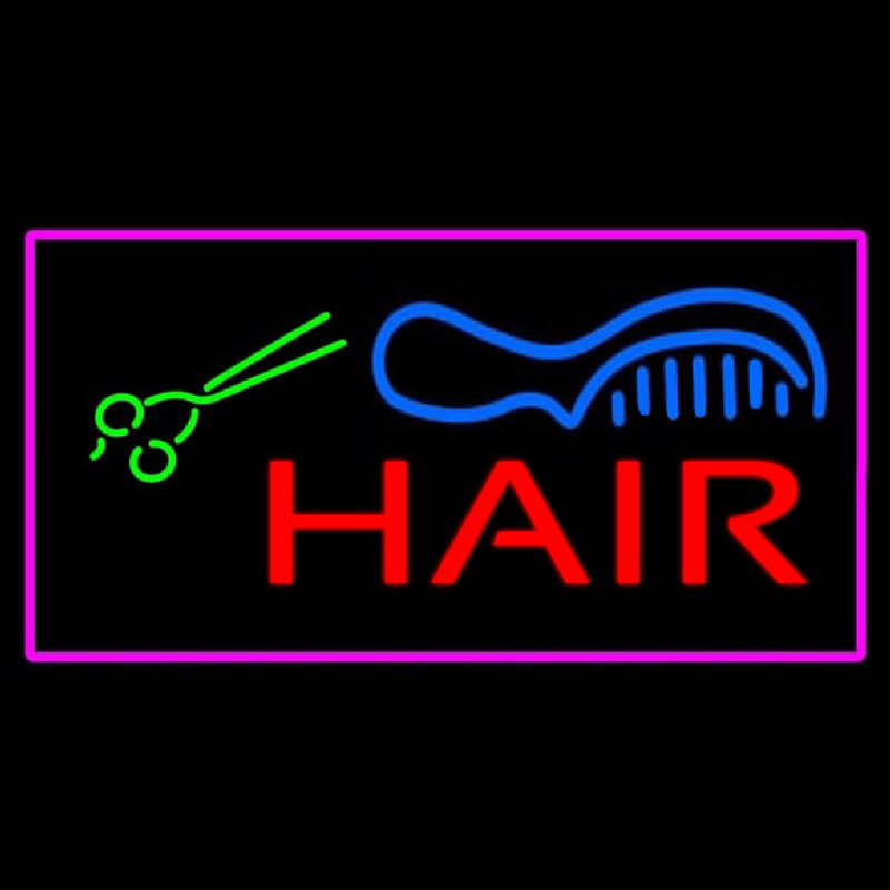 Red Hair With Comb And Scissor Pink Border Enseigne Néon