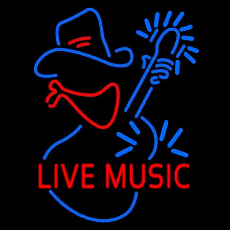Red Live Music With Logo Block Enseigne Néon