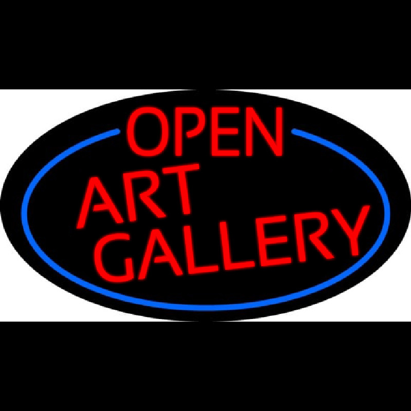 Red Open Art Gallery Oval With Blue Border Enseigne Néon
