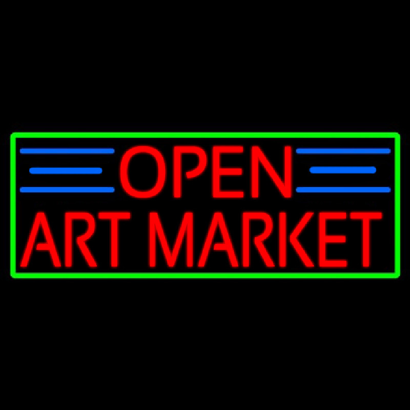 Red Open Art Market With Green Border Enseigne Néon