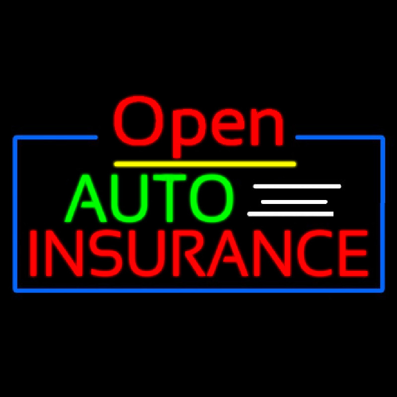 Red Open Auto Insurance Blue Border Enseigne Néon