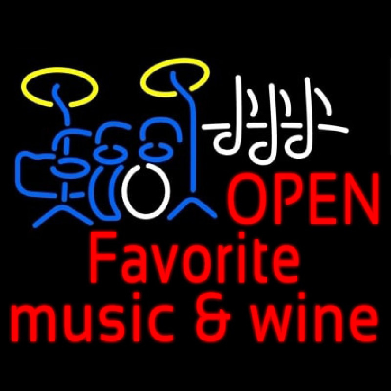 Red Open Music Fovorite Music And Wine Enseigne Néon