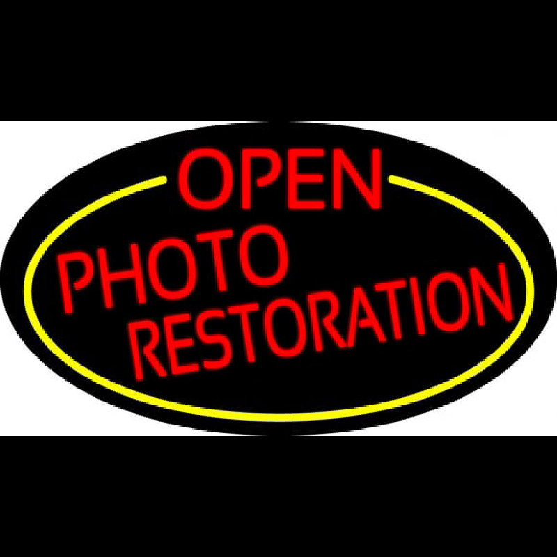 Red Open Photo Restoration Oval With Yellow Border Enseigne Néon