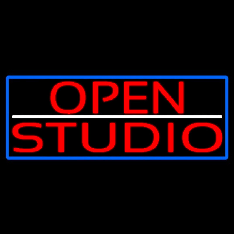 Red Open Studio With Blue Border Enseigne Néon