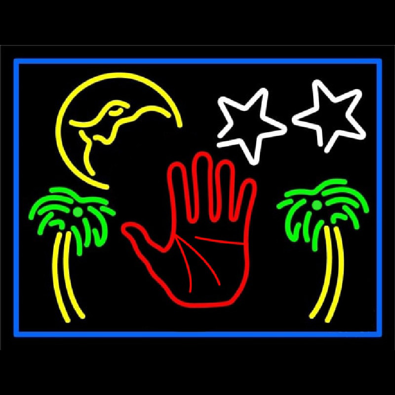Red Palm Logo Psychic Blue Border Enseigne Néon